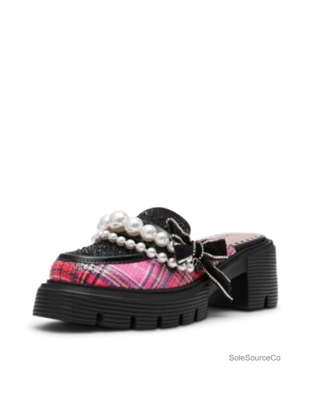 Mule Block Heel Slip-On Round Toe PU Plaid Casual Shoe